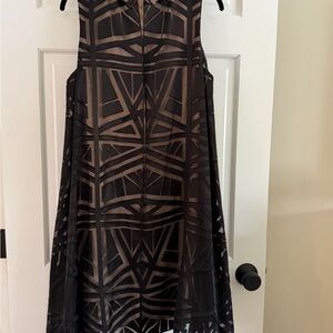 Vince Camuto Black and Tan Geometric Dress